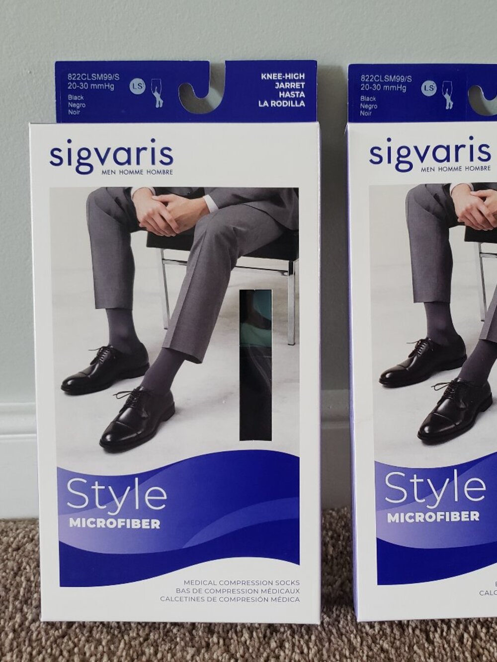 2 pair Brand new Sigvaris Men's Black medical compression socks knee high